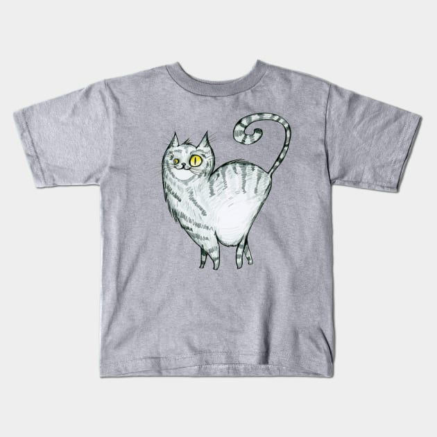 Grey curvy proud cat with stripes Kids T-Shirt by Bwiselizzy